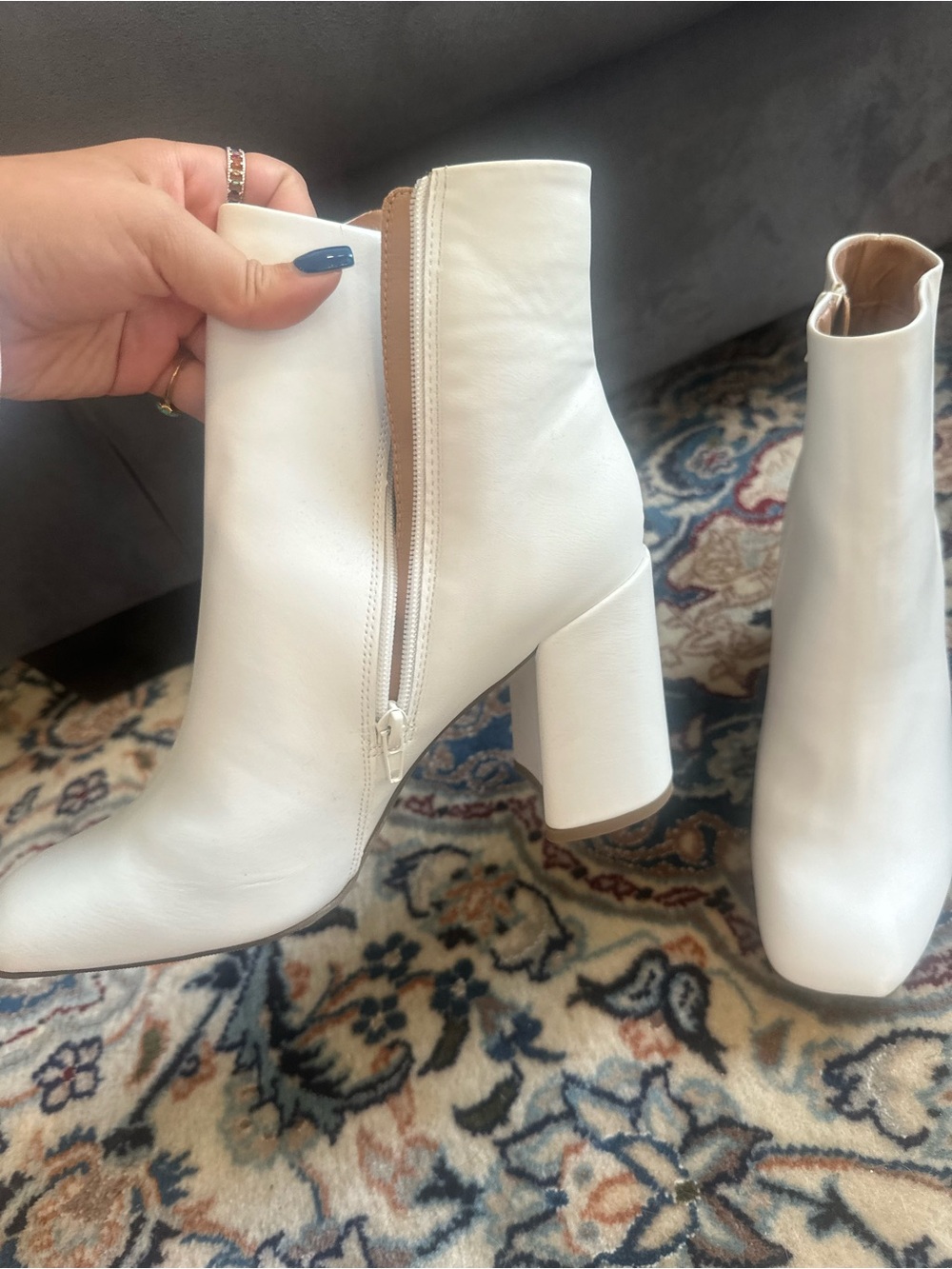 White Square Toe Block Ankle Boots - Size 10 W